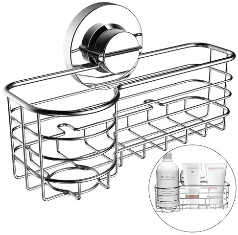 Poywaze SUS304 - Mensola per doccia senza foratura, a ventosa, per bagno e cucina, in acciaio inox, ad asciugatura rapida, colore: argento