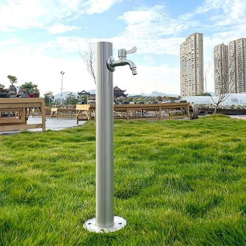 JINGSHIQIAOPL Wassersäule Garten, Gartenschlauch-saeule mit Wasserhahn, Edelstahl Frostsicherer Außenwasserhahn, Wasserzapfsäule Zapfstelle, Silber(950mm/37in*60mm/2.4in)