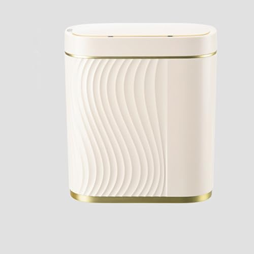 BBTISG Sensor Rubbish Bin with Lid, 8L Automatic Touchless Garbage Kitchen Bin Smart Electric Narrow Waterproof Garbage Bin for Living Room Dressing Table, Kitchen, Office Desktop (White + Gold)