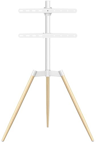 5Rcom Tripod Easel TV Stand with 2 Shelves Swivel and Height Adjustment Wooden TV Floor Stand for 32-65 Inch LED LCD OLED Screen Max VESA 400x400mm Max Load 40kgs White