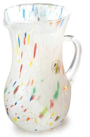 MurArt Krug aus Muranoglas, Set mit 6 Gläsern à 1000 ml, Kollektion Wellen, mundgeblasenes Glas, hergestellt in Italien (Weiß, Krümel)