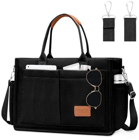 Tokeya Sac a Main Femmes Bandoulière Velours Côtelé, Sac Bandoulière Femme avec Poches Multiples Tendance Sacs Cabas Femme Grand Sac Fourre Tout Femme Tote Bag pour Travail Voyage Shopping Ecole, Noir