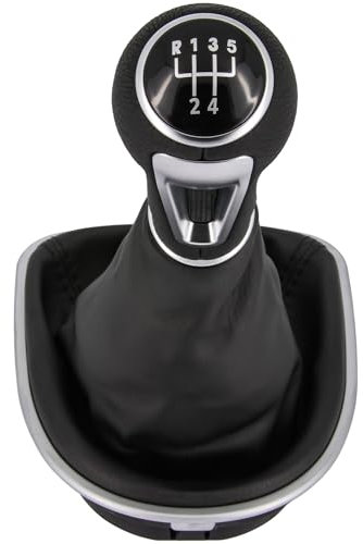 Schaltknauf + Schaltsack Set 5 Gang passend für Seat Leon II, 1P, 2005-2012, Plug & Play, Auto Schalthebel Schaltmanschette, mit Rahmen, schwarz - chrom