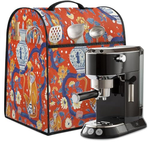 Mexpekil Coffee Maker Machine Dust Covers with Top Handle, Monkey Vase Porcelain Chinese Style Kitchen Mixer Stand Jacket Blender Dust Resistant Protective Cover