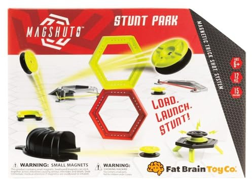 Fat Brain Toys Magshuto Stunt Park, Trick Shot Ramp Set, 15 Challenges, STEM Activity Toy, Launching and Flipping Action, Creative Indoor Game for Kids, Undefined