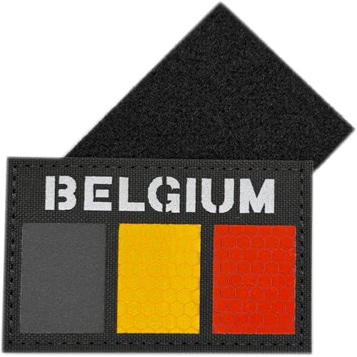 Reflektierender Patch Belgien mit Klett | Flagge Schwarz Gelb Rot Hohe Sichtbarkeit | Taktisches Militär Abzeichen 8 x 5 cm
