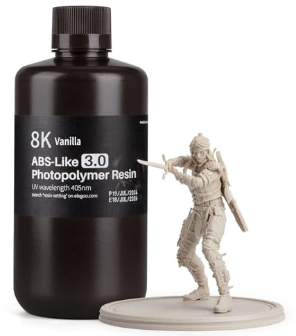 ELEGOO 8K ABS-Like 3D Drucker Resin, 405 nm UV-härtendes Photopolymerharz für MSLA/LCD/DLP 3D Drucker, Verbesserte Festigkeit und Zähigkeit, 8K Hohe Präzision, Niedrige Viskositä, Vanille 1000g