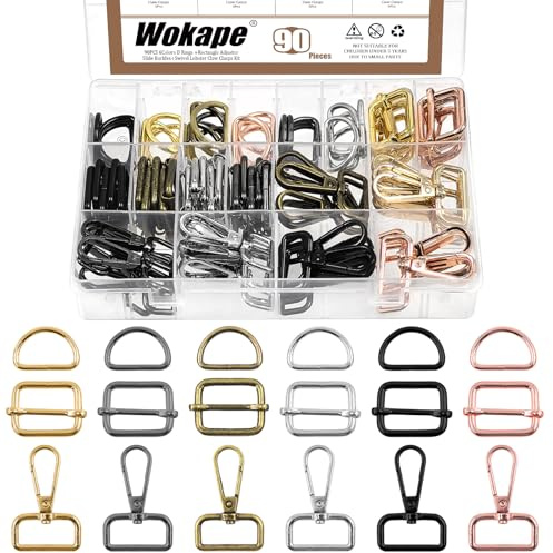 Wokape 90PCS 1 Zoll (25mm) 6 Farben Metall Ring Schnalle Kit, Rechteck Swivel Hook & D Ring Semi-Circular & Triglides Slides Buckle Roller Pin Schnallen für Keychain Lanyard Gürtel Hardware Bags