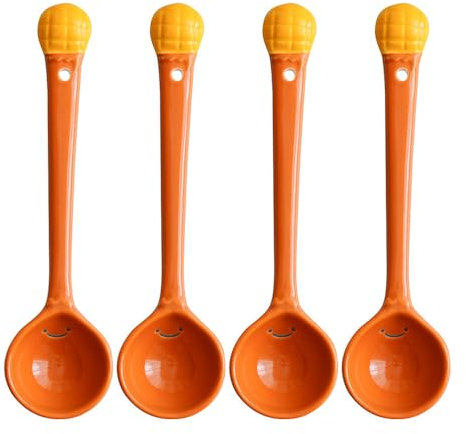(4 Pieces) Household Ceramic Cartoon Cute Spoons Dessert Rice Soup Bread (Pineapple)