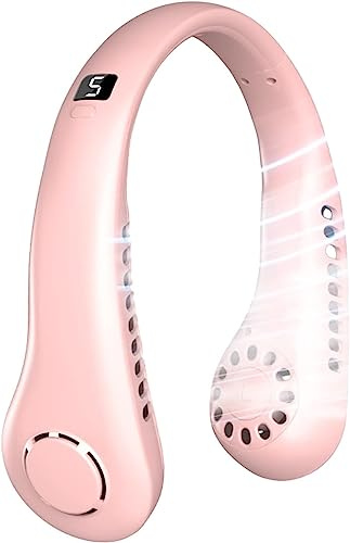 Neck Fan, Portable Neck Fans Rechargeable,3000mAh USB Personal Fans,5 Speeds Cooling Fans, Leafless Hanging Silent Bladeless Mini-Fan for Women Men Sports Travel Indoor Outdoor (Pink, 5 Speeds)