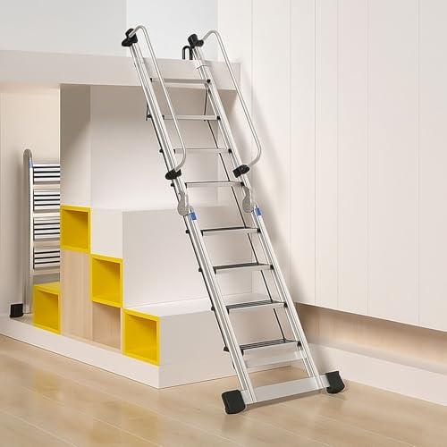 Loft Ladder Portable Attic Egress Ladder Heavy Duty, Aluminum Alloy Folding Loft Stairs with Handrails, Warehouse Basement Garage Well Roof Steps(9 Step-270cm (8.8ft))