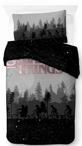 Jay Franco Stranger Things Bettwäsche-Set – Superweiche Bettwäsche mit Kissenbezug, NUR BETTBEZUG (Füllung Nicht enthalten), Schwarz, 2-teilig Einzelbett