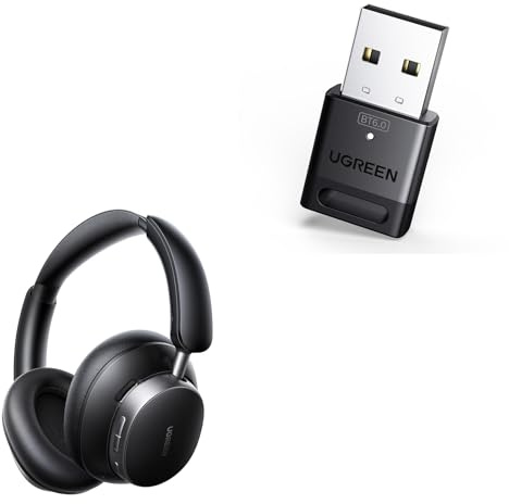 UGREEN USB Bluetooth 6.0 Adaptador para PC y Auriculares Studio Pro Inalámbricos Bluetooth Supraaurales con Cancelación Activa de Ruido Adaptativa Híbrida