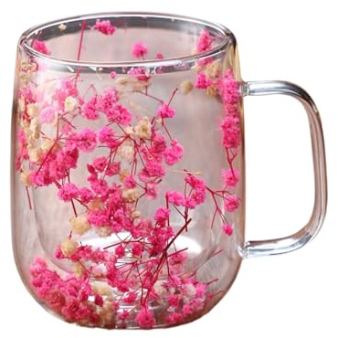 Tuxuseo Mug En Verre Transparent À Double Paroi Avec Fleurs Séchées Et | Mug Pour Thé Et Café, Compatible Lave-vaisselle, Idéal Pour La Maison, L'hiver Et Les Pique-niques En Plein Air