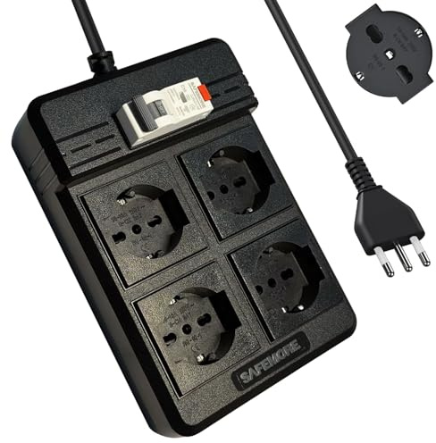 Presa Multipla con Interruttore Salvavita Integrato, 4 Prese con Protezione RCD 16A/250V, Ciabatta Salvavita 4000W con Cavo di Prolunga da 3m e Interruttore Differenziale 30mA RCBO (Solo per l'Italia)