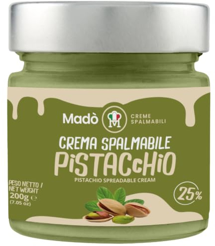 MADÒ Crema Pistacchio Spalmabile MADE IN ITALY - Creme Spalmabili per Panini, Dolci, Colazioni, Prodotti da Pasticceria (200g)