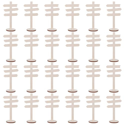 Operitacx 24pcs Miniature Sign Post, DIY Fairy Village Mini Wooden Fence, Miniature Road Signs Direction Marker for Dollhouse Terrarium Bonsai Plant Pot Decor