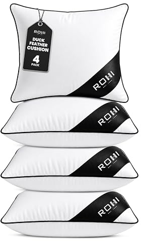 Rohi Pack Of 4 Hypoallergenic Duck Feather Cushion Inserts 60cm x 60cm (24x 24) – Double Stitched Seams – Bed & Sofa Cushions with Duck Feather & Down Filling (pack of 4,24 x 24 | 60cm x 60cm)