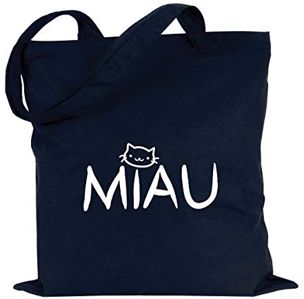 JUNIWORDS Jutebeutel, Wähle ein Motiv & Farbe, MIAU (Beutel: Marine Blau, Text: Weiß)