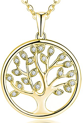 JO WISDOM Collier Pendentif Arbre de vie Yggdrasil Argent 925/1000 Femme AAA Zirconium avec plaqué or jaune