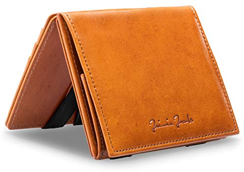 Jaimie Jacobs Flap Boy - Das Original - Magic Wallet mit Münzfach und RFID-Schutz Magischer Geldbeutel magisches Portmonaie Brieftasche mit Kleingeldfach Herren echtes Leder (Cognac)