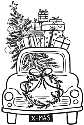 Rayher 29140000 Stempel Driving Home for Christmas, 7 x 10 cm, Natur