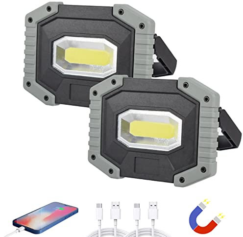 OTYTY LED Work Light 2-Pack, 30W 1500LM Portable Rechargeable Flood Lights with Magnetic Base, 4200mAh Battery for Outdoor, Camping, Hiking, Emergency, Car Repairing, Job Site Lighting (W841 Grey)