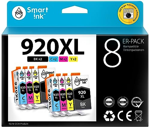 Smart Ink Kompatible Druckerpatronen als Ersatz für HP 920 XL 920XL 8 Multipack (2 Schwarz 2 Cyan 2 Magenta 2 Gelb) kompatibel mit HP Officejet 6000 6500 6500A 7000 7500A Drucker