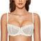 DOBREVA Women's Sexy Lace Balconette Bra Unlined Underwire Open Half Cup Bra See Through Sheer Balcony Bra Ivory 32B