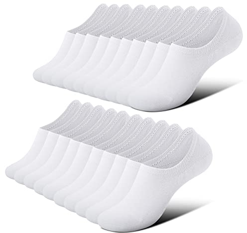 FALARY Füßlinge Damen Herren Footies Unsichtbare Kurze 10 Paar Sneaker Socken Großes Silikonpad Verhindert Verrutschen_Weiß_39-42