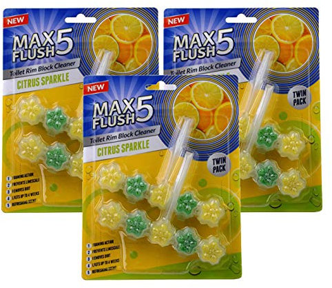 Max Flush 5 Citrus Sparkle Toilet Rim Block Cleaner (Twin Pack)