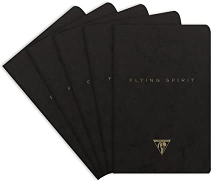 Clairefontaine 102596C - Packung mit 5 Hefte Flying Spirit, liniert 9x14 cm 48 Blatt, Schwarz Motiven sortiert, 1 Pack