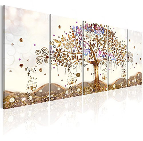 murando - Quadro in Rilievo Acrilico Handart 100x40 cm 5 Pezzi su Tela Strutturata - Quadri Componibili Moderni Soggiorno Grandi - Stampa Artistica Dipinta a Mano Decori - Bosco Foresta l-A-0009-b-n