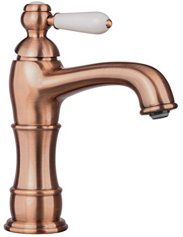 PaulGurkes Kupfer Wasserhahn Nostalgie Rote Bronze Einhandmischer Waschtischarmatur Einhelbelmischer Armatur Griff mit Keramikeinlage aus massivem Messing hochwertige Farboberfläche Landhausstil