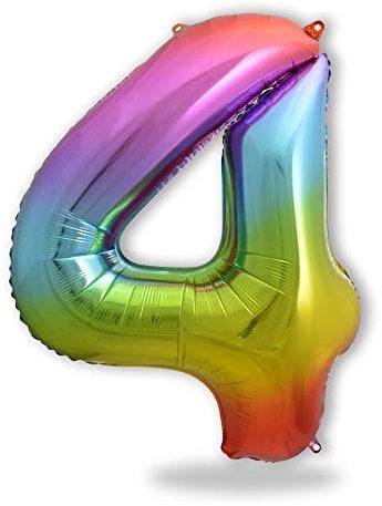 FUNXGO XXL Folien-Ballon 4, Helium-Ballon, Luftballon-Zahl, mehrfarbige Riesen-Ballonzahl, Verstärktes Material, Party-Deko zum 4. Kinder-Geburtstag, Hochzeitstag, bunt