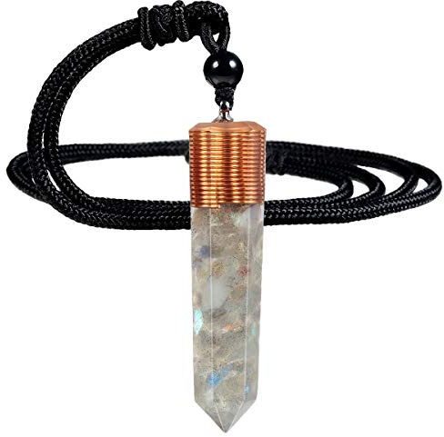Nupuyai Collier avec pendentif en forme de pointe en cristal de guérison pour homme et femme, pendentif en spirale hexagonale avec cordon réglable, 60 cm, Pierre Nylon, Labradorite