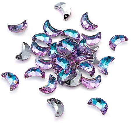 Beadthoven 30 Stück facettierte New Moon Glas Charms Crescent Moon Top Drill Kristall hängender Anhänger Amethyst Gradient mit silbernem Rücken für Halskette Schmuckherstellung