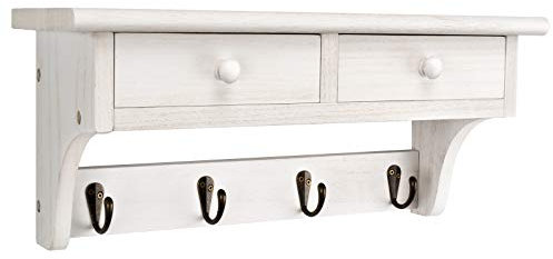 Emfogo Porte-manteau mural en bois rustique avec crochets, porte-manteau mural de ferme avec étagère et crochet vintage pour entrée, vestiaire, chambre, cuisine, salle de bain (blanc)
