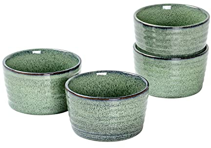 UNICASA Porcelain Ramekins, Baking Dishes Ramekins Set of 4 x 240 ml, Bowl for Custard, Pudding, Souffle Cups, Oven Safe - Green