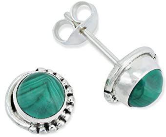 mantraroma Ohrstecker 925 Silber Malachit grüner gestreifter Stein Edelstein Ohrringe echt Silber Damen Sterling Silber Stecker Geschenk(MOS-028-10)