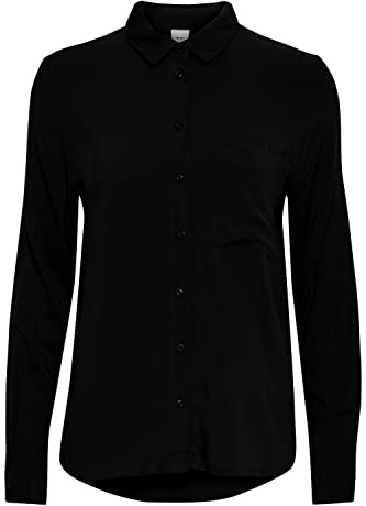 ICHI IHMAIN SH Damen Lange Bluse Langarm Basicbluse aus Reiner Viskose Nachhaltige zertifizierte EcoVero Viskose Hemdkragen Regular Fit, Größe:42, Farbe:Black (194008)