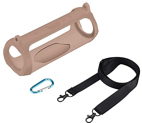 Yaowanguan Silicone Case for JBL Charge 5 Portable Bluetooth Speaker,for JBL Charge 5 Brown Portable Ultra-light Protective Sleeve w/Carabiner & Shoulder Strap
