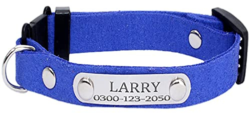 Yonsbox Personalisiert Anti Strangulation Katzenhalsband mit Namen Glöckchen Sicherheitsverschluss Adresse 20-26 cm Hals Adjustable Dunkelblau Katzen Halsbänder für Alle Hauskatzen