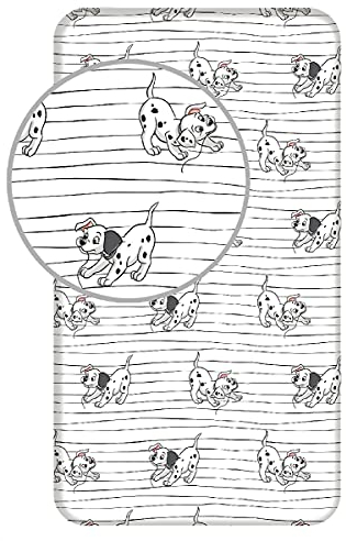 101 Dalmatiner Kinder Spannbettlaken Betttuch Hunde, weiß mit schwarzen Streifen 90 x 200 cm und 25 hoch, 100% Baumwolle