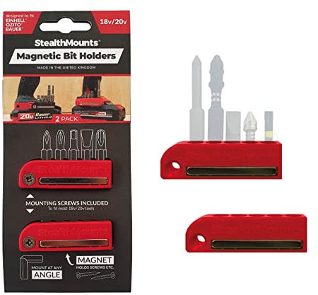 StealthMounts Bauer 20v Support d'embouts magnétiques | Organisateur d'embouts de perceuse | Parfait pour Les forets et Embouts Bauer | Maintien Ferme | Facile à Utiliser (Lot de 2) Rouge