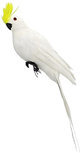 Simulation Parrot Statue, Gartenfiguren Papagei,Harz lebensechte Vogel Ornament Figur Papagei Modell für Veranda Pathway Terrasse Hof Rasen Decor, Weiß und Gelb Material: Schaumstoff + Kunststoff
