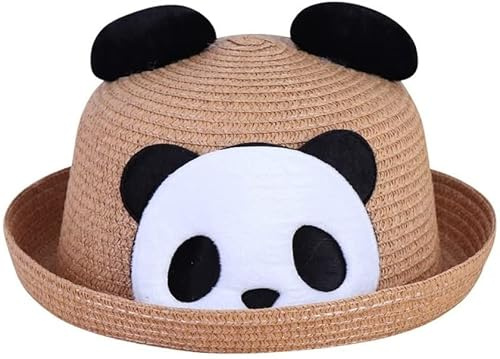 Chapeau d'Été Enfant Bob Chapeau de Paille Panda 3D Mignon Casquette Visière Large Bord Protection Solaire Chapeau de Soleil Extérieur Anti-UV pour Plage Voyage Vacances Fille Garçon 2-6 Ans
