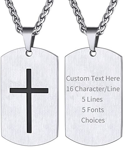 Supcare Kruzifix Kette Herren Halskette Dog Tag Kette Edelstahlkette Erkennungsmarke Militär Kette mit Text Gravur Silber Religious Cross Necklace Personalisiert Modeschmuck für Valentinstag