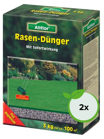 Allflor Rasen-Dünger mit Sofortwirkung I 2 x 3 Kg I NPK 12-5-5 I Rasendünger in der Faltschachtel I Dünger ist gut geeignet für Streuwagen I Düngemittel mit hohem Stickstoffgehalt