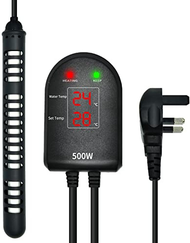 SZELAM Chauffage d'aquarium 500 W avec contrôleur de température séparé et double écran LED, chauffage pour poissons tropicaux avec étui de protection, convient pour aquarium de 350 à 550 L